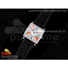 ZF공장 프랭크뮬러 마스터스퀘어 화이트다이얼 가죽스트랩 Master Square SS Ladies ZF 1:1 Best Edition White Colorful Roman Dial on Black Leather Strap Ronda Quartz