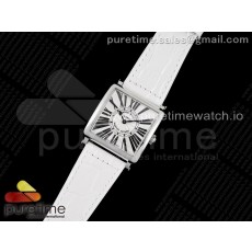 ZF공장 프랭크뮬러 마스터스퀘어 화이트다이얼 가죽스트랩 Master Square SS Ladies ZF 1:1 Best Edition White Black Roman Dial on White Leather Strap Ronda Quartz