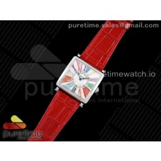 ZF공장 프랭크뮬러 마스터스퀘어 화이트다이얼 가죽스트랩 Master Square SS Ladies ZF 1:1 Best Edition White Colorful Roman Dial on Red Leather Strap Ronda Quartz