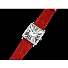 ZF공장 프랭크뮬러 마스터스퀘어 화이트다이얼 가죽스트랩 Master Square SS Ladies ZF 1:1 Best Edition White Black Roman Dial on Red Leather Strap Ronda Quartz