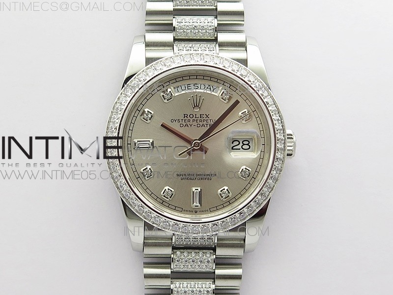 BP공장 롤렉스 데이데이트 36미리 실버다이얼 2836 Day-Date 36 128239 SS/Crystal BP Best Edition Silver Crystal Markers Dial on SS President Bracelet A2836