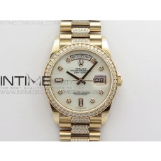 BP공장 롤렉스 데이데이트 36미리 로골 자개다이얼 2836 Day-Date 36 128235 RG/Crystal BP Best Edition White MOP Crystal Marker Dial on RG President Bracelet A2836