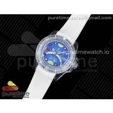 KZ공장 서브 팬텀랩 투명 블루다이얼 러버 3135 Submariner Phantomlab Transparent KZF Best Edition Blue Fruit Dial on White Rubber Strap VR3135