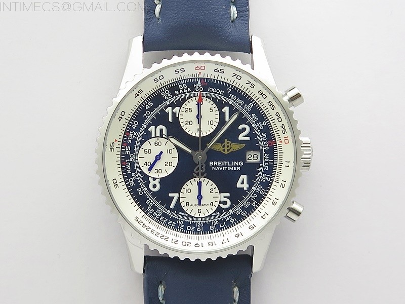 B50공장 브라이틀링 내비타이머 41미리 블루다이얼 가죽스트랩 Navitimer 41mm SS B50 Best Edition SS Blue Dial Numeral Markers on Blue Leather Strap A7750