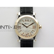 YY공장 해피스포츠 36미리 로골콤비 화이트다이얼 HAPPY SPORT AUTOMATIC SS/RG 36MM YYF 1:1 BEST EDITION WHITE DIAL ON GREEN LEATHER STRAP A2892