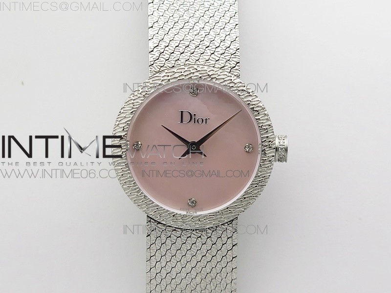 8848공장 디올 라 디 드 디올 스틸 핑크다이얼 브레이슬릿 La D de dior Satine SS Case 8848F 1:1 Best Edition MOP Pink Dial on SS bracelet Swiss Quartz