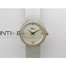 8848공장 디올 라 디 드 디올 로즈골드콤브 자개화이트다이얼 브레이슬릿 La d de dior satine SS/RG Crystal Bezel 8848F 1:1 Best Edition White MOP Dial on SS bracelet Swiss Quartz