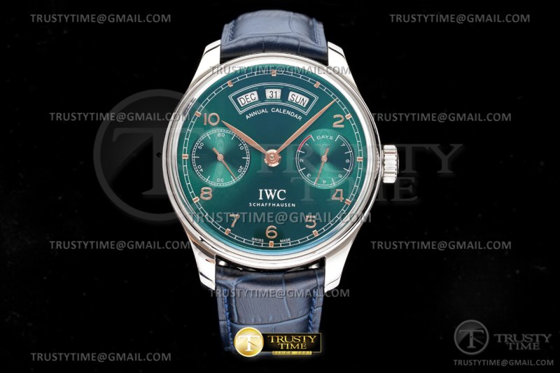 AZ공장 IWC 포르투기저 애뉴얼캘린더 스틸 그린다이얼 가죽스트랩 Portugieser Annual Cal SS/LE Grn/RG AZF A52850