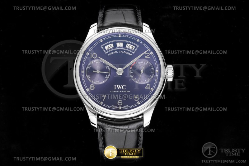 AZ공장 IWC 포르투기저 애뉴얼캘린더 스틸 블루다이얼 가죽스트랩 Portugieser Annual Cal SS/LE Blue/Silv AZF A52850