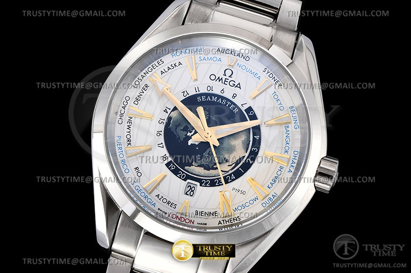 A8공장 오메가 아쿠아테라 150M 43 월드타이머 스틸 화이트다이얼 브레이슬릿 Aqua Terra 150m Worldtimer 43mm SS/SS Wht A8F A2813