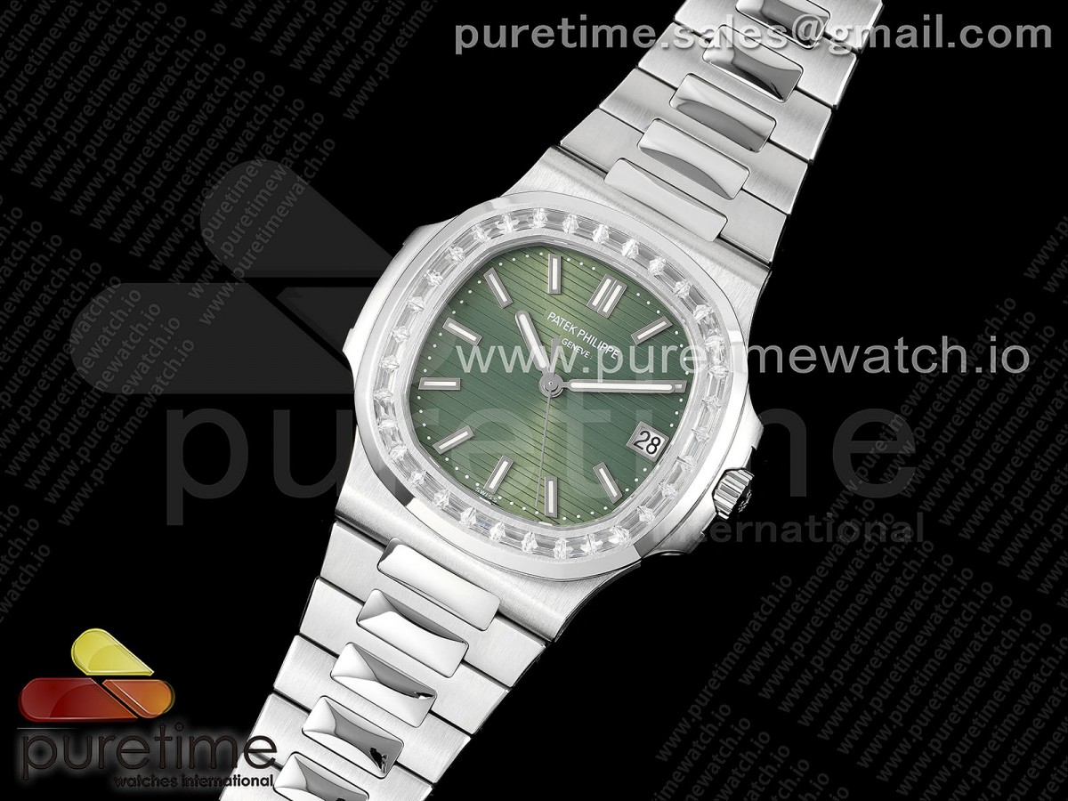 PPF공장 파텍필립 노틸러스 5711 그린다이얼 브레이슬릿 Nautilus 5711/1A PPF 1:1 Best Edition Green Textured Dial T Diamonds Bezel on SS Bracelet 324CS V4 PP공장