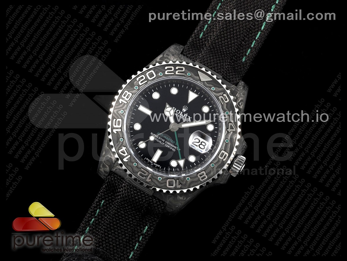 DIW공장 롤렉스 GMT마스터 커스텀 카본케이스 블랙노멀다이얼 나일론스트랩 GMT Carbon DIWF Best Edition Black Dial Green Hand on Black Nylon Strap SA3186 CHS