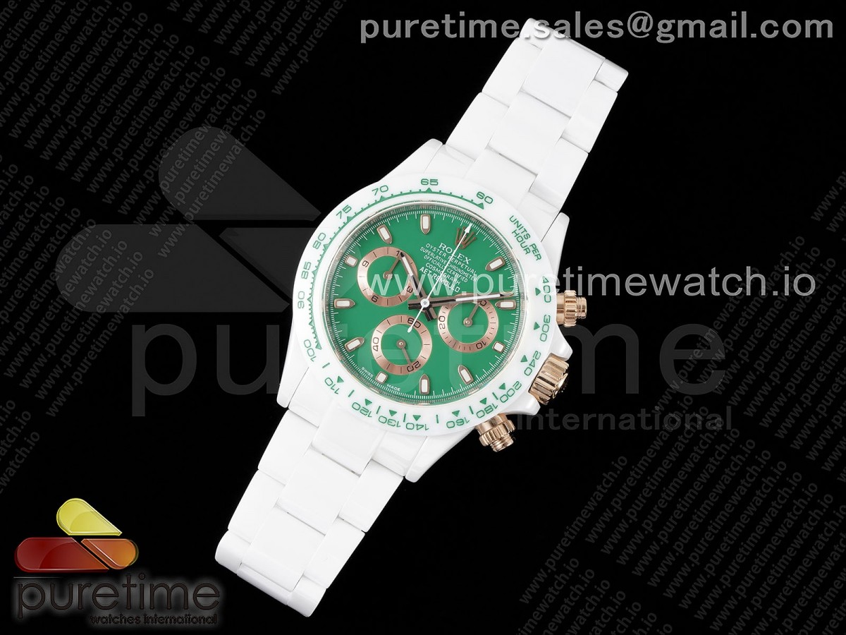 AET공장 롤렉스 풀세라믹 커스텀 데이토나 그린 Daytona AET White Ceramic Case and Bracelet Green Dial SA4130