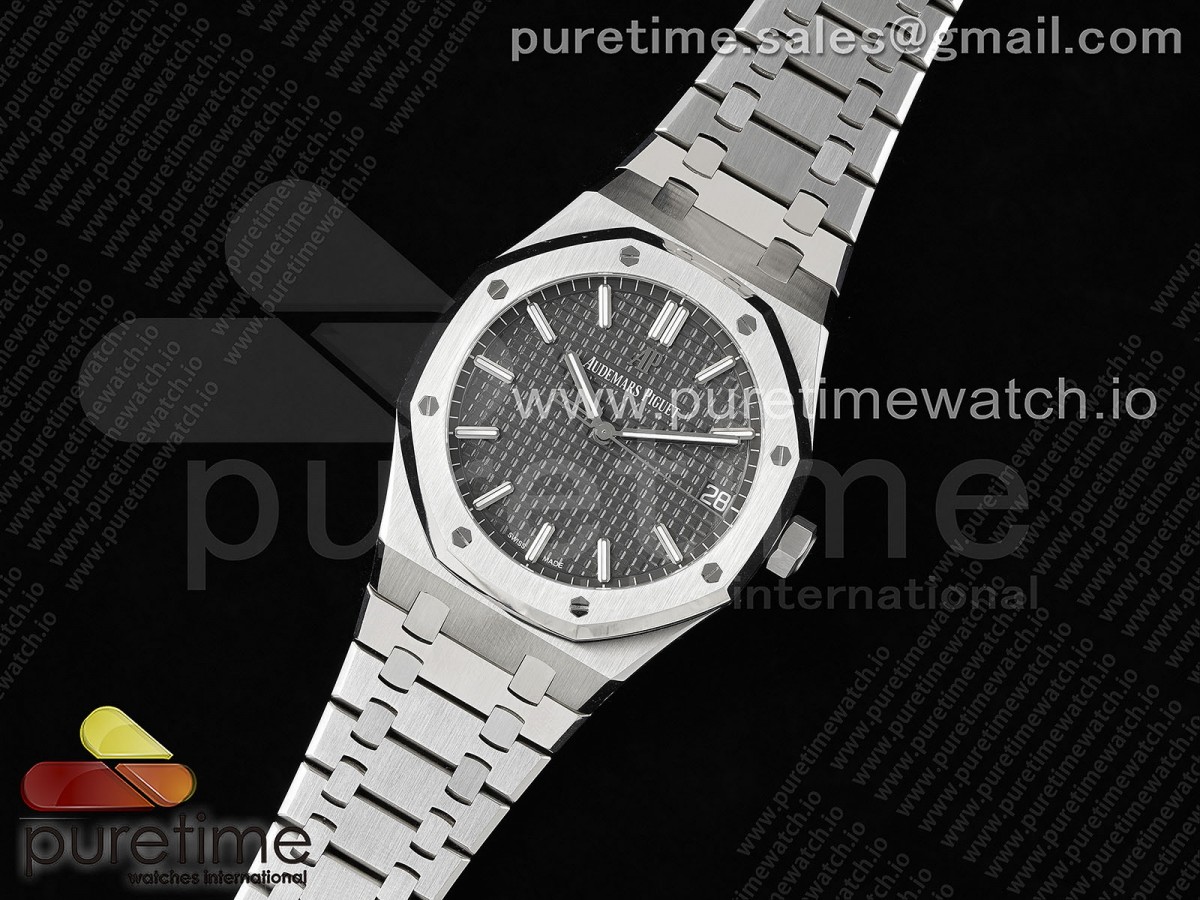 APS공장 오데마피게 로얄오크 15500 스틸 그레이다이얼 브레이슬릿 Royal Oak 41mm 15500 SS APSF 1:1 Best Edition Gray Textured Dial on SS Bracelet SA4302 Super Clone