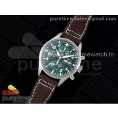 AZ공장 IWC 파일럿 크로노그래프 스틸 그린다이얼 브라운가죽스트랩 Pilot Chrono SS AZF 1:1 Best Edition Green Dial on Brown Leather Strap A7750