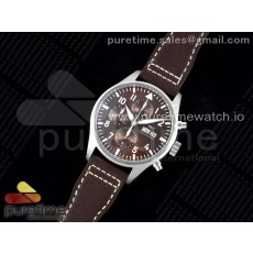 AZ공장 IWC 파일럿 크로노그래프 스틸 브라운다이얼 브라운가죽스트랩 Pilot Chrono SS AZF 1:1 Best Edition Brown Dial on Brown Leather Strap A7750