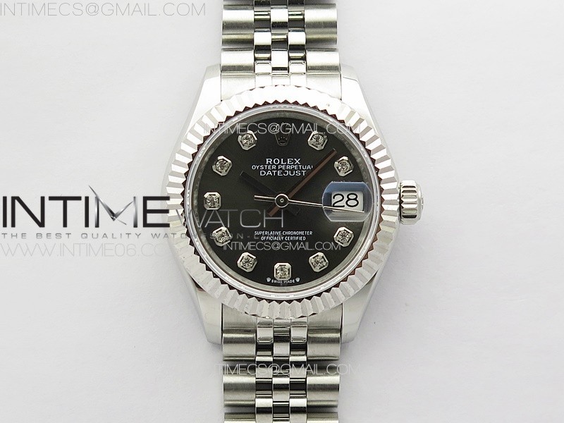 APS공장 롤렉스 레이디 데이저스트 28 스틸 그레이다이아몬드다이얼 플루티드베젤 쥬빌레브레이슬릿 Datejust 28mm 279179 SS APSF Best Edition Gray Dial Crystals Markers on SS Jubilee Bracelet NH05