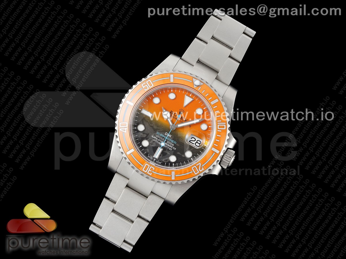 VS공장 롤렉스 서브마리너 스틸 DiW커스텀 옐로우그라데이션다이얼 브레이슬릿 Submariner DIW Sandblasted VSF 1:1 Best Edition Orange Ceramic Bezel Orange/Black Dial on SS Bracelet VS3135