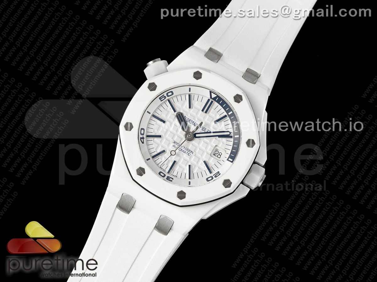 APS공장 오데마피게 로얄오크오프쇼어 다이버 15707 화이트세라믹베젤 러버스트랩Royal Oak Offshore Diver 15707 White Ceramic APSF 1:1 Best Edition SA3120 Super Clone