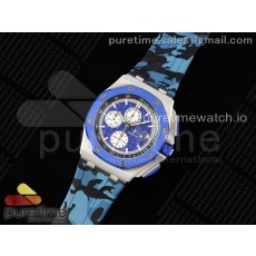 AP공장 오데마피게 로얄오크오프쇼어 44mm 블루세라믹베젤 블루다이얼 러버스트랩 Royal Oak Offshore 44mm Blue Ceramic Bezel APF 1:1 Best Edition Blue Dial on Blue Camou Strap A3126 V2