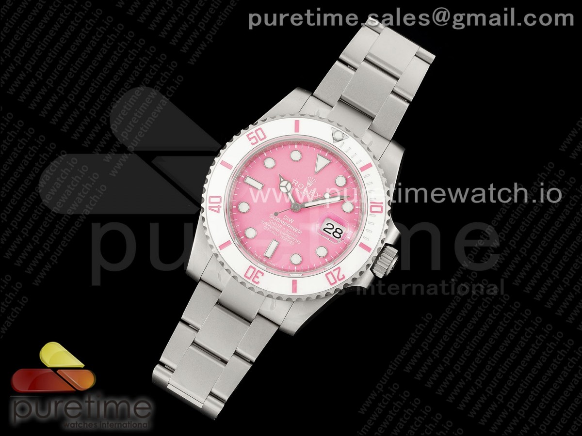 VS공장 롤렉스 요트마스터 DiW커스텀 핑크다이얼 샌드블라스티드 브레이슬릿 Submariner DIW Sandblasted VSF 1:1 Best Edition Pink Dial White Ceramic Bezel on SS Bracelet VS3135