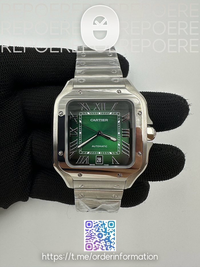 BV공장 까르띠에 산토스 40MM 라지 2018 스틸 그린다이얼 브레이슬릿 Santos De Cartier 2018 Mens XL SS/SS Grn BVF MY9019