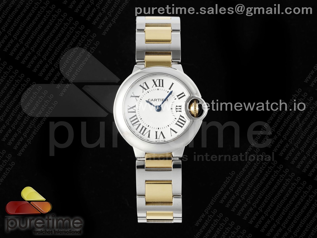 AF공장 까르띠에 발롱블루 28mm 옐로우골드콤비 화이트다이얼 브레이슬릿 Ballon Bleu Ladies 28mm SS/YG AF 1:1 Best Edition White Dial Bezel on SS/YG Bracelet Ronda Quartz