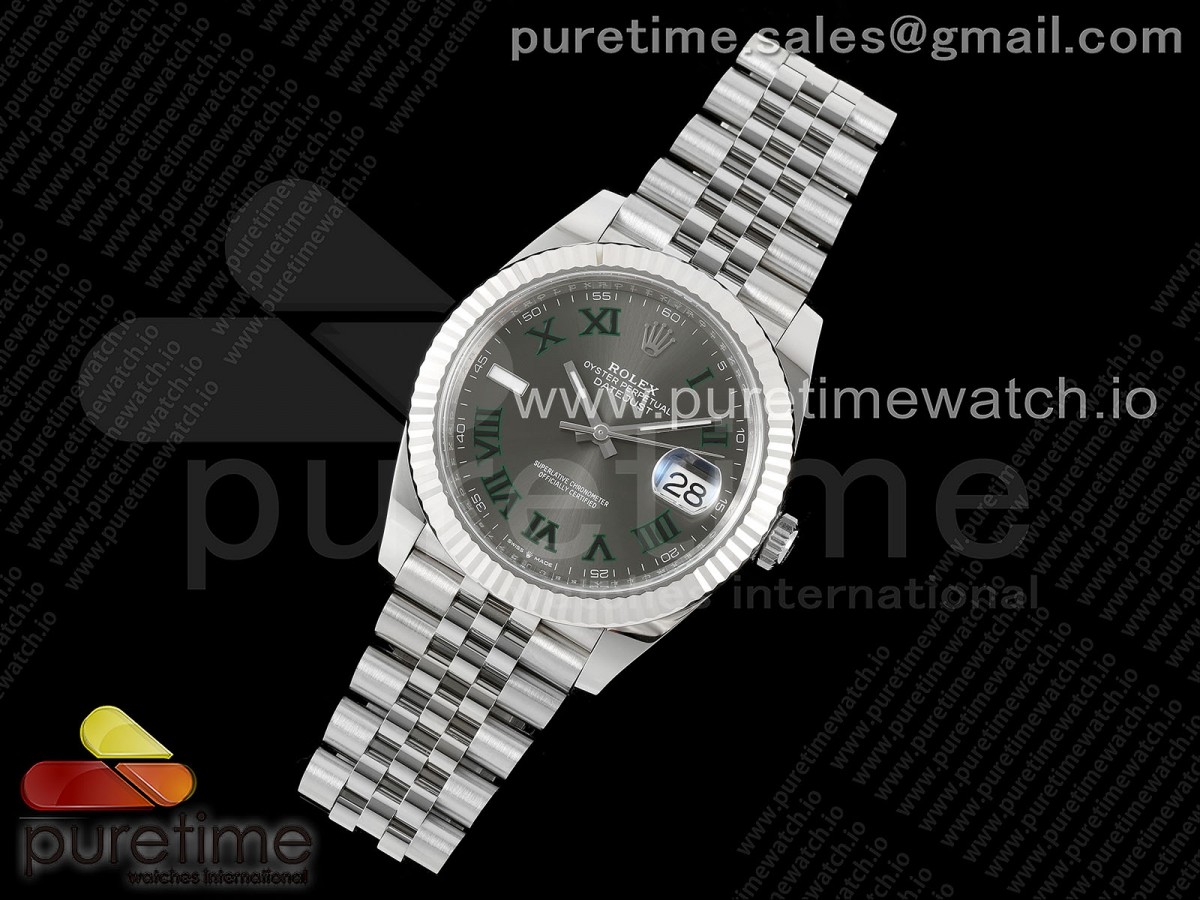 C+공장 롤렉스 데이저스트 41 스틸 슬레이트로만다이얼 쥬빌레브레이슬릿 윔블던 DateJust 41 126334 C+F 1:1 Best Edition 904L Steel Gray Dial Green Roman on SS Jubilee Bracelet VR3235 씨플러스