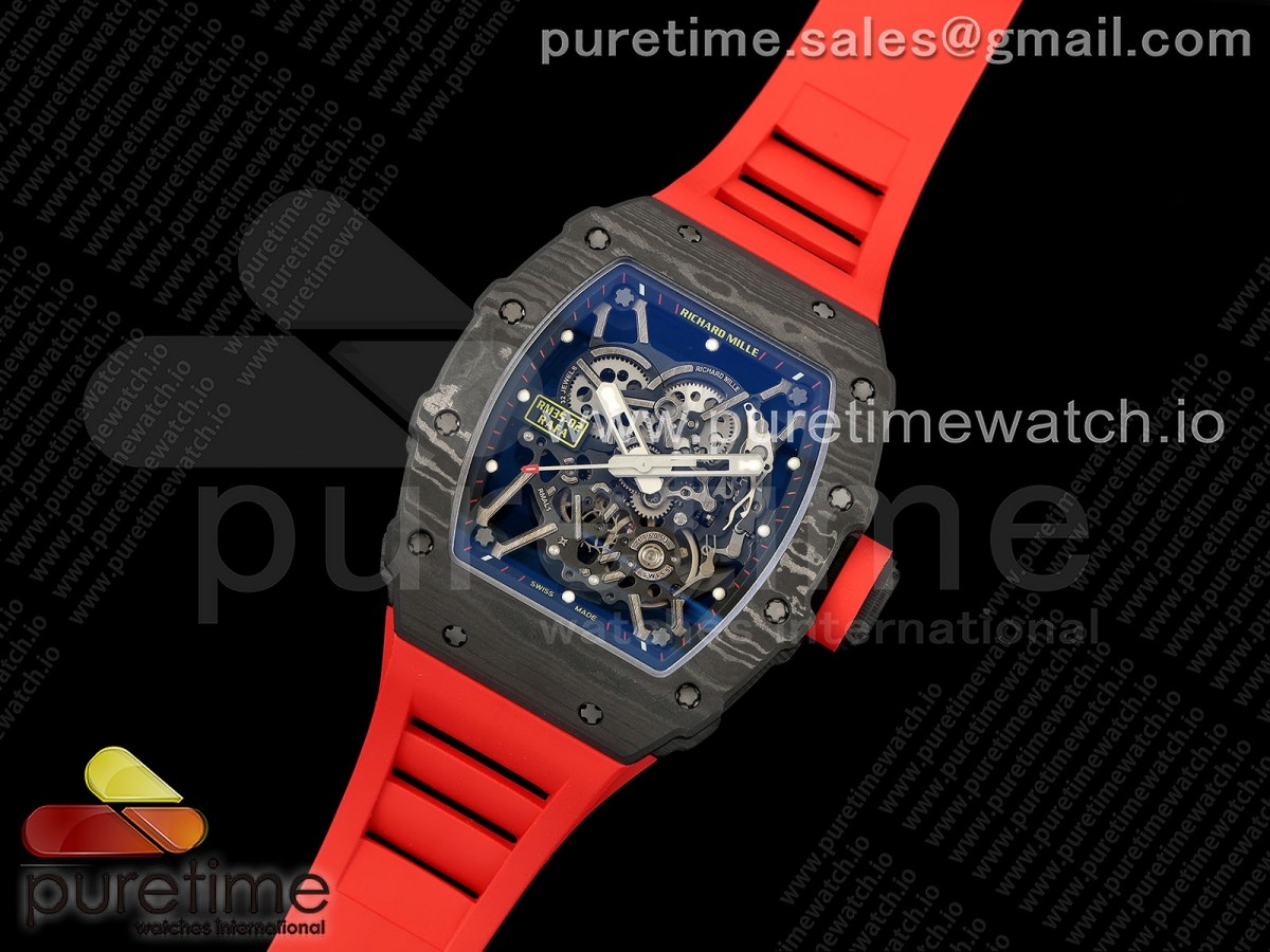 ZF공장 리차드밀 NTPT풀카본 RM035-02 블랙 레드러버스트랩 V6 RM035-02 NTPT ZF 1:1 Best Edition Skeleton Dial on Red Rubber Strap RMAL1 Super Clone V6