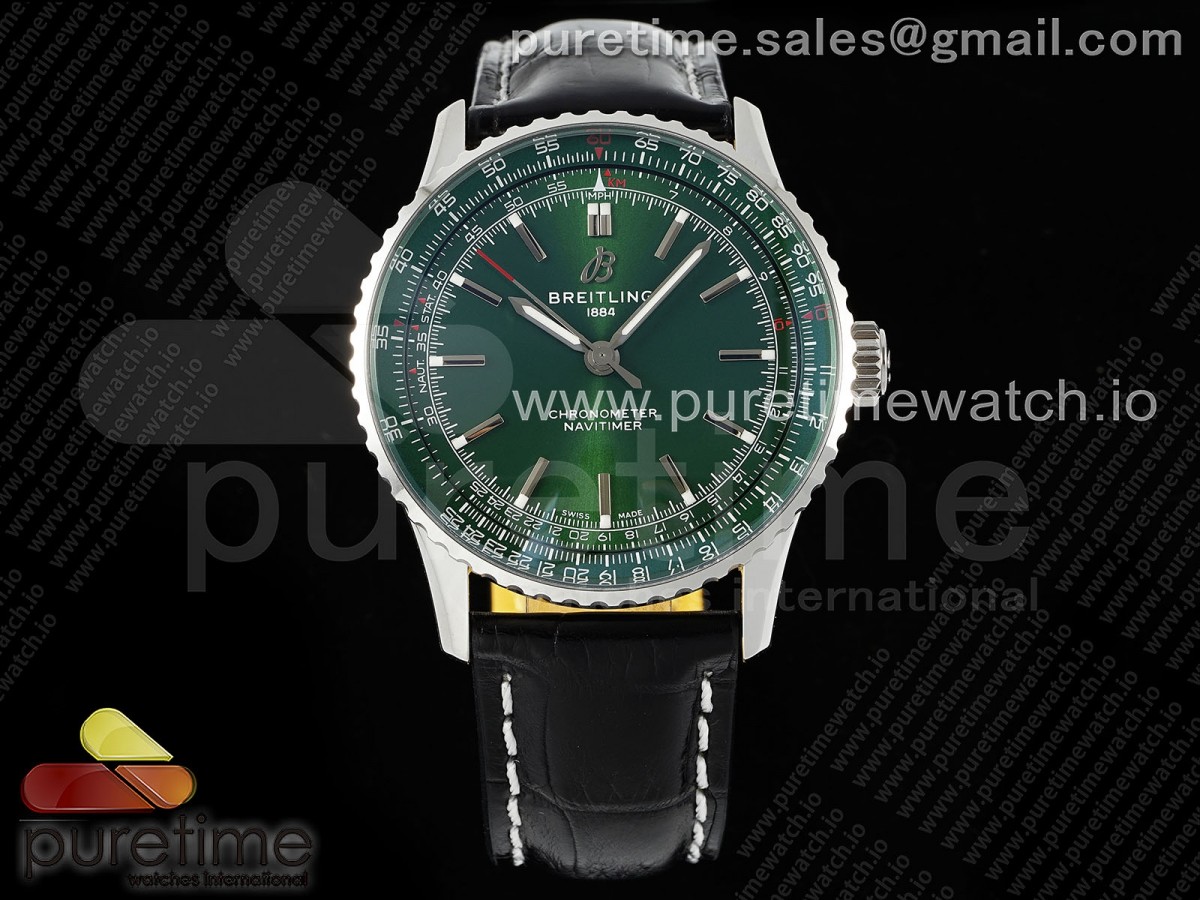 TF공장 브라이틀링 내비타이머 41미리 그린다이얼 가죽스트랩 Navitimer Automatic 41mm SS TF 1:1 Best Edition Green Dial on Black Leather Strap A2824