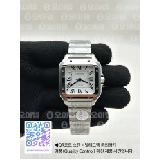 국내배송!! BV공장 까르띠에 산토스 2018 미디움 스틸 화이트다이얼 스마트링크브레이슬릿 (고유번호 0b12)